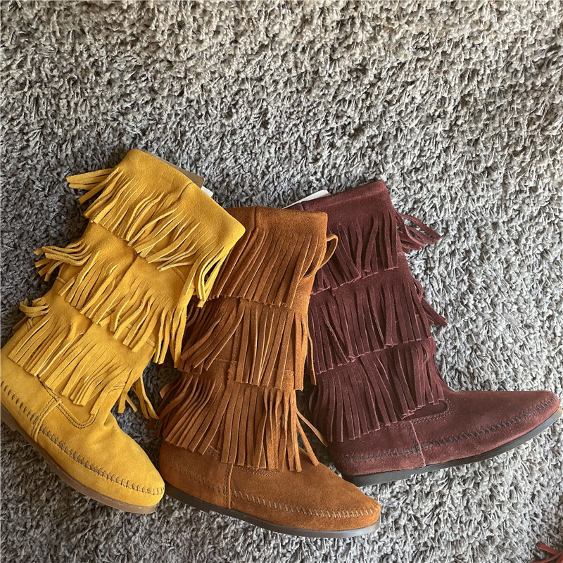 平底流苏靴minnetonka