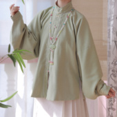 微雨亭双层秋冬拼色圈金立领对襟上袄弓袋袖 织冬 百搭日常汉服