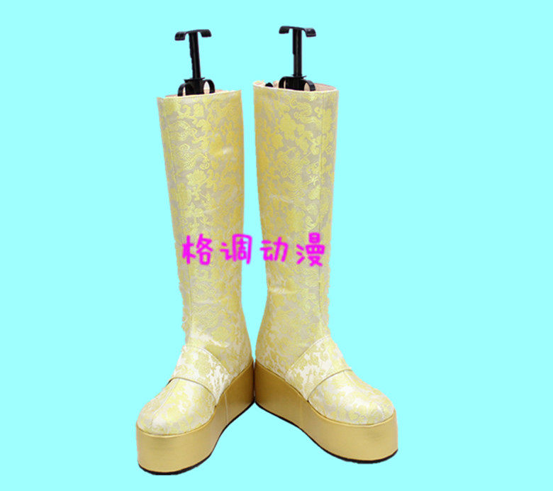 B9410淡金色古装靴 织锦缎 COSPLAY鞋 COS鞋动漫鞋