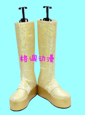 B9410淡金色古装靴 织锦缎 COSPLAY鞋 COS鞋动漫鞋