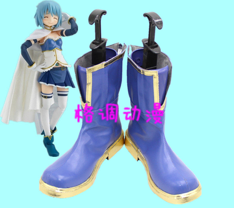 B4502 魔法少女小圆 美树沙耶加 蓝毛 COSPLAY鞋