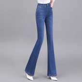 女2025春季 马蹄裤 新款 喇叭裤 子 高腰显瘦小个子修身 蓝色微喇牛仔裤