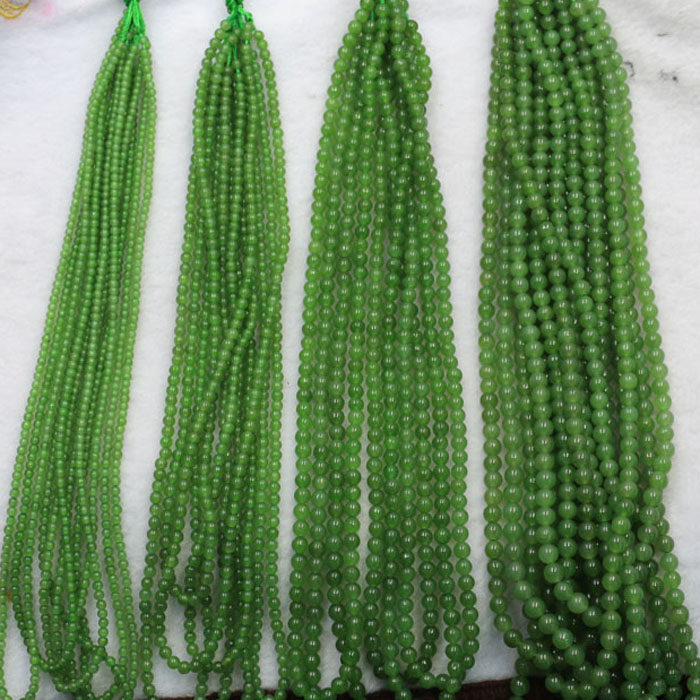 天然和田玉俄罗斯碧玉圆珠项链小珠无裂无瑕正品一物一图3 4 5 mm