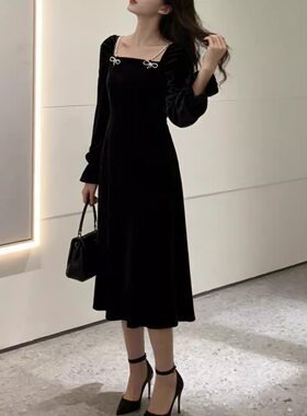 金丝绒连衣裙女秋冬中长款内搭裙
