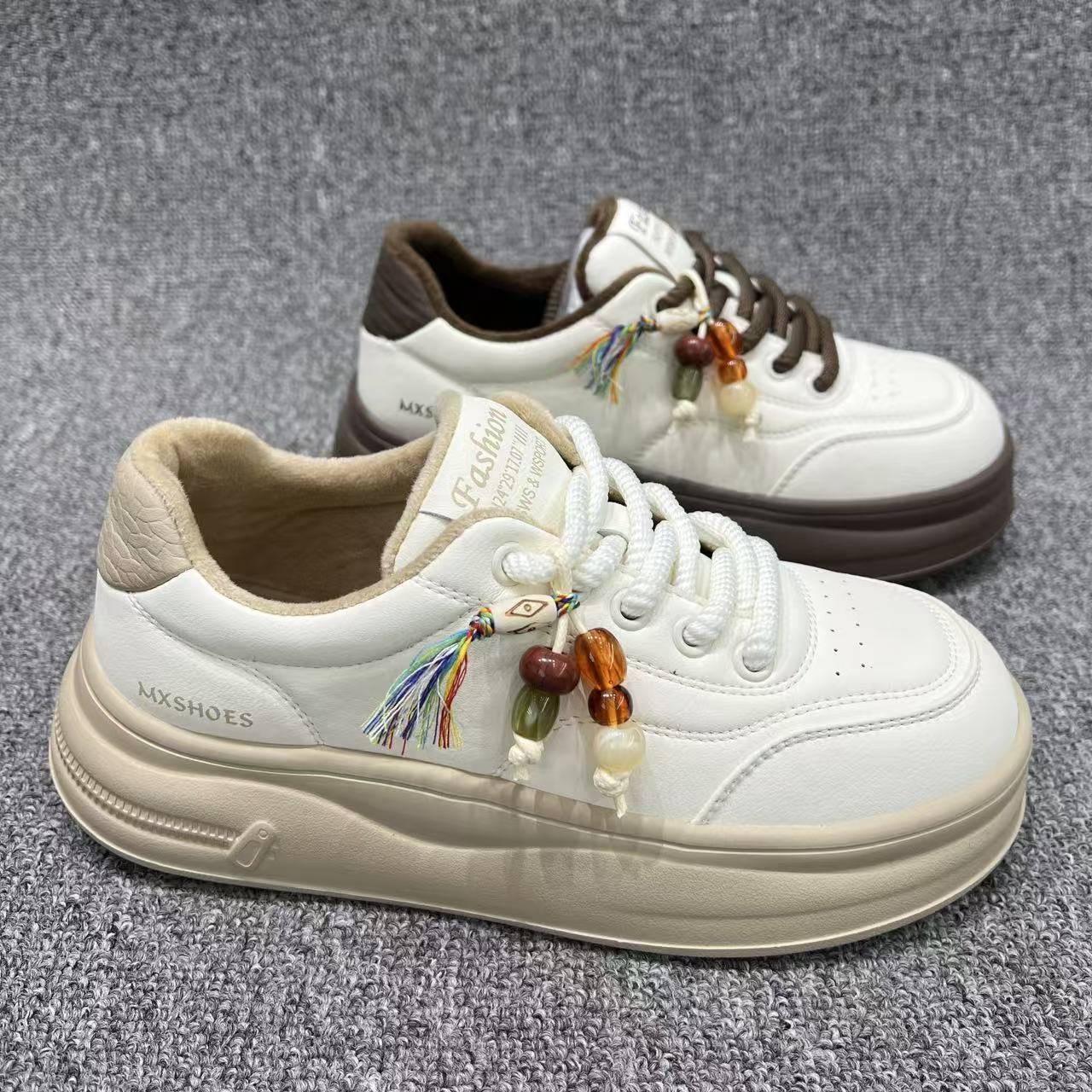 厚底增高小白鞋真皮2025