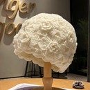 帽子女冬季 包头毛线帽手工钩花朵保暖针织镂空女士遮白发 2025新款