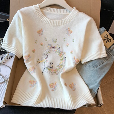 甜美风圆领绣花针织小衫优品质