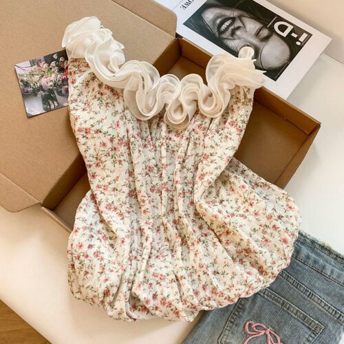 设计感花朵碎花抹胸短背心优品质