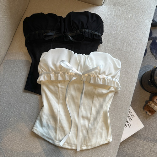 花边拼接有胸垫抹胸背心优品质