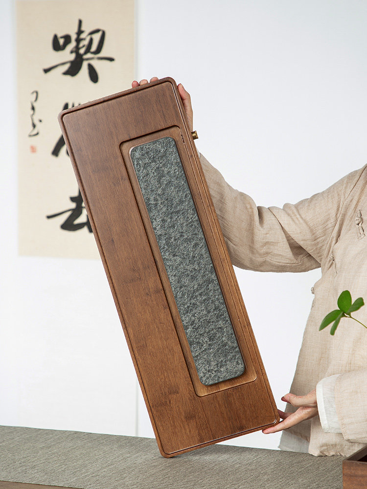 重竹功夫茶盘家用竹制排蓄两用茶台中式简约乌金石干泡盘茶道茶海