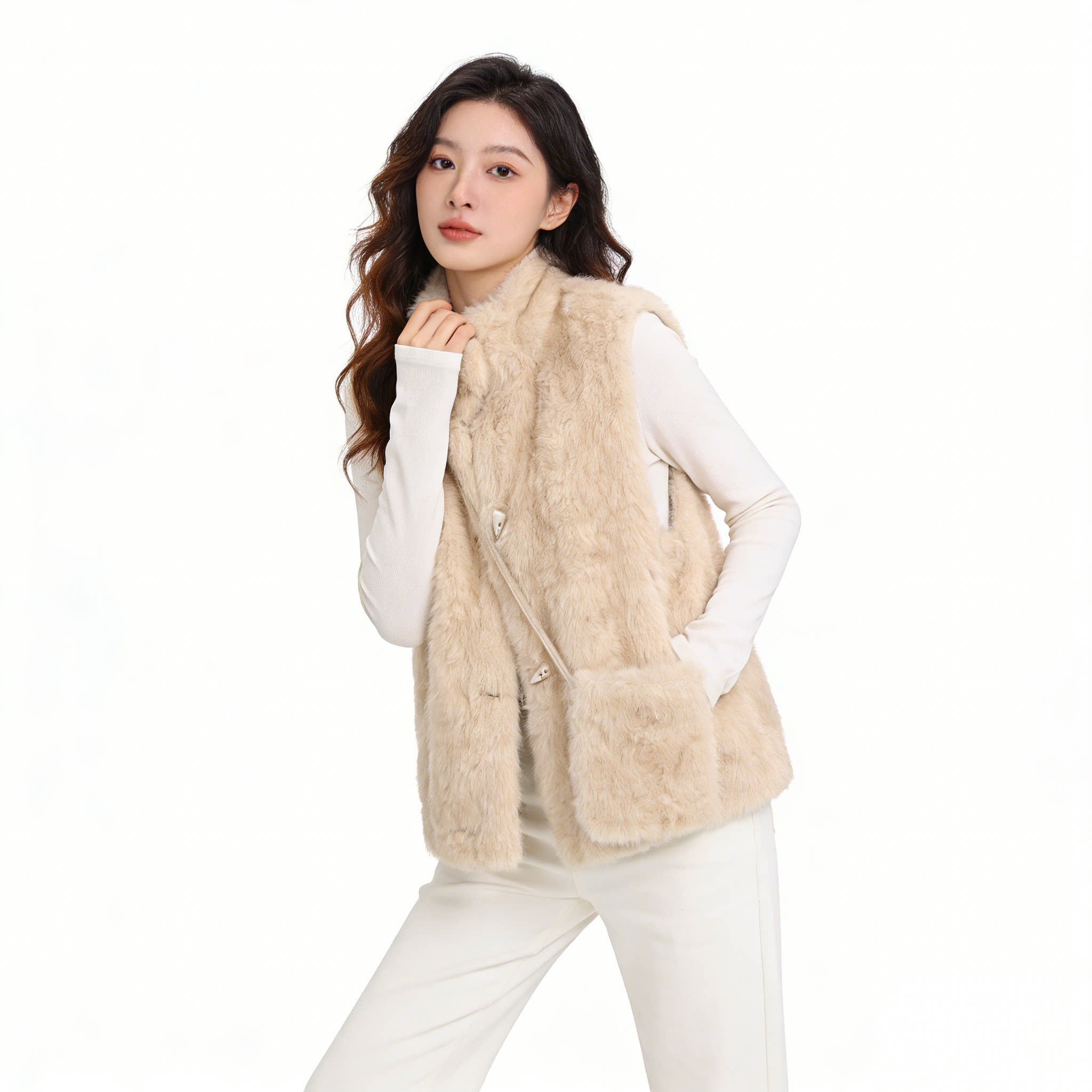 休闲立领加厚外穿坎肩外套女2026春季新款独特减龄羊羔毛马甲背心