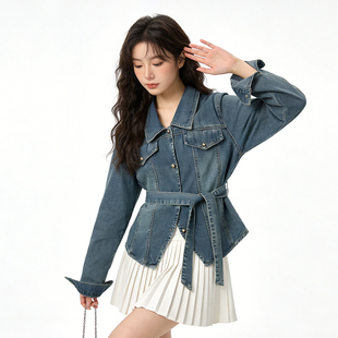 早春季新款百搭气质收腰独特漂亮牛仔衬衫女韩版复古时尚显瘦上衣