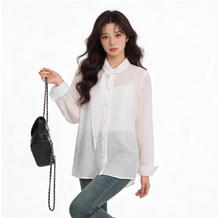 早春季新款小众洋气复古休闲衬衣女韩系百搭通勤显瘦长袖白色衬衫