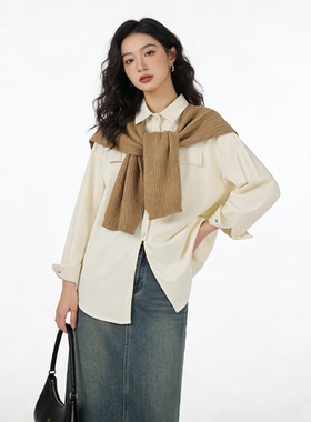 百搭休闲针织披肩上衣女春季新款韩系减龄别致宽松长袖气质衬衫潮