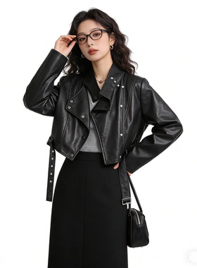 时尚潮流短款皮衣外套女2026春季新款港风宽松百搭显瘦长袖皮夹克