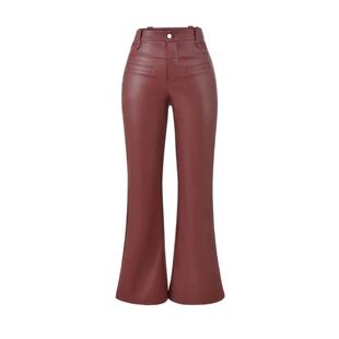 低腰女皮裤 微喇叭裤 质感时尚 pu长裤 潮搭街头拖地裤 欧美风辣妹修身