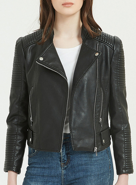 仿羊皮外套女短款黑色修身加大码仿真皮立领欧美春秋新品pu皮皮衣