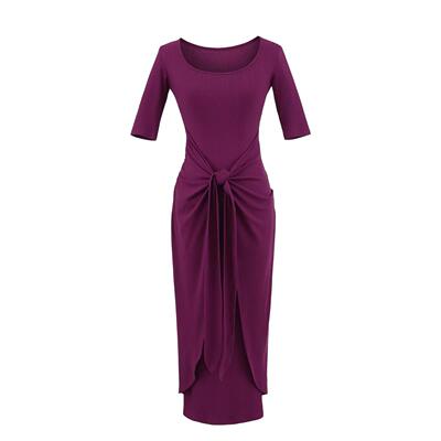 纯欲风低圆领五分袖女连衣裙长裙