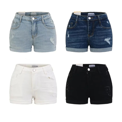 辣妹新款卷边含丰胯垫牛仔女短裤