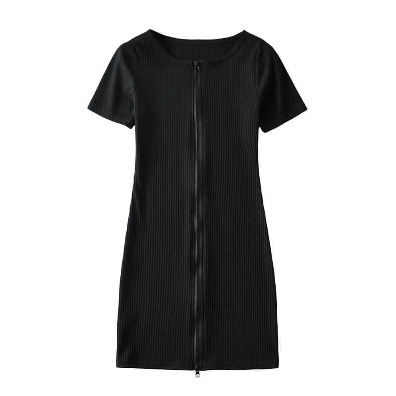 长拉链欧美范纯色修身弹力女短裙