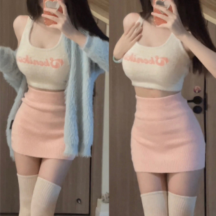 加厚秋冬新品 弹力高腰毛毛仿貂绒半身裙短裙 纯欲风包臀裙针织修身