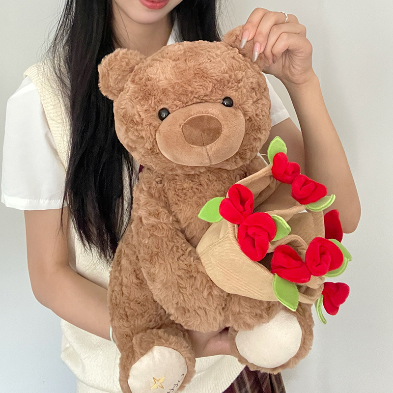 玫瑰花小熊玩偶送男女友创意娃娃毛绒玩具公仔七夕情人节生日礼物
