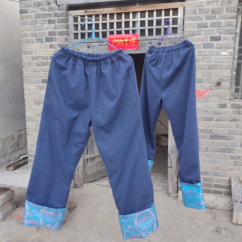 春秋纯手工老夹裤女新中式双层挽边裤子男中国风透气吸汗唐装儿童