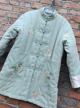 冬季纯手工老棉衣新中式中款绣花棉服女保暖外套文艺复古盘扣棉袄