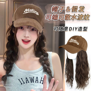帽子女款2025新款带假发一体夏天时尚羊毛卷化疗帽百搭鸭舌棒球帽
