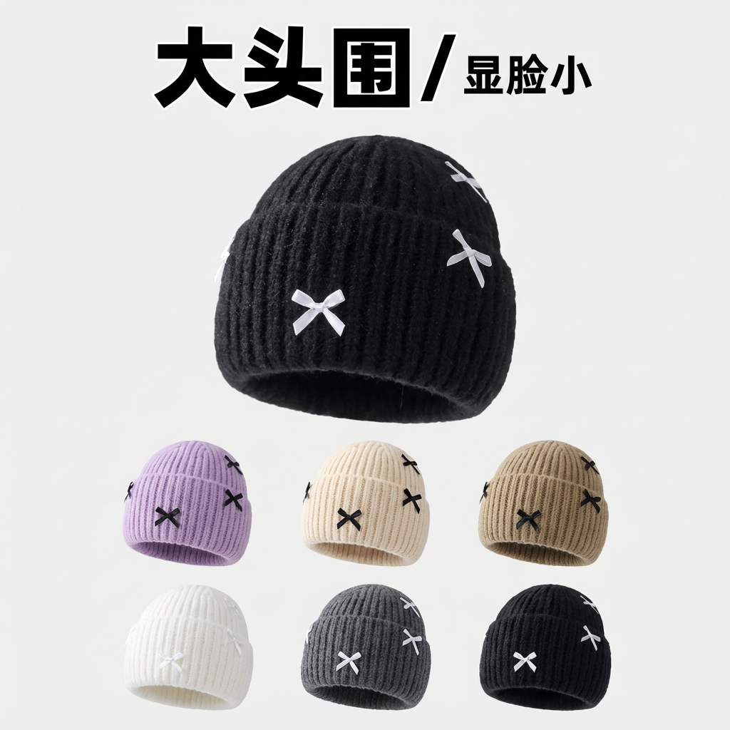 大头围毛线帽女秋冬季保暖