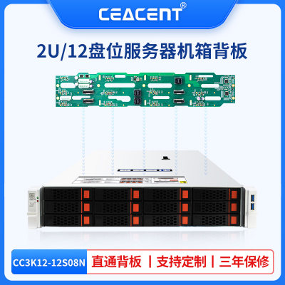 客制化12Gb/S 2U/12盘位机箱 4*SAS/SATA+8*NVMe直通扩展方案