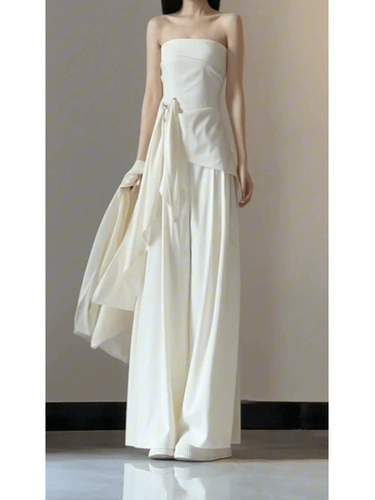 Бюстгальтер-топ без рукавов, лонгслив, штаны, комплект, французский стиль, оверсайз, свободный крой, 3 предмета