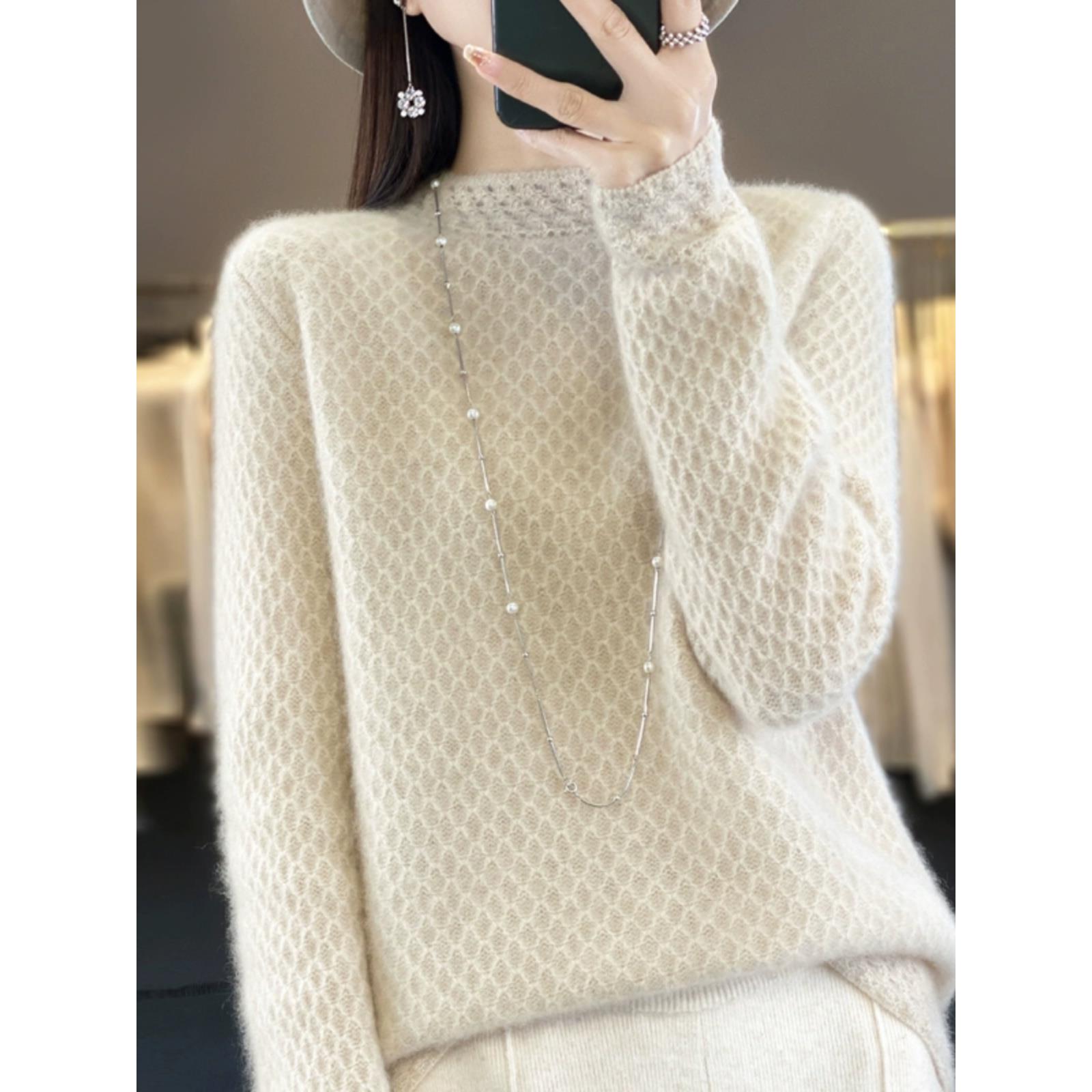 25秋冬新款羊绒衫女100纯羊毛加厚上衣半高领羊绒针织打底衫宽松