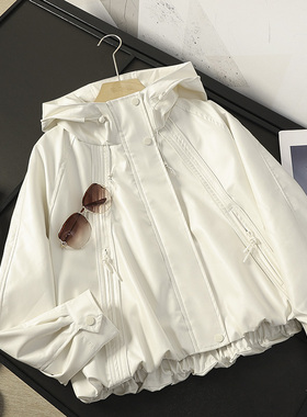 华子家 运动休闲连帽风衣女2025秋季新款小个子工装短款外套44231