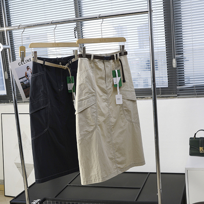 户外休闲半身裙后开叉工装长裙女