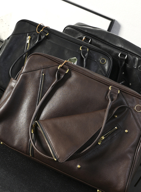 华子家 高级感植鞣牛皮大容量公文包时尚百搭通勤手拎单肩包45736