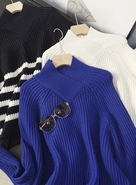 华子家 慵懒风羊毛混纺围裹领针织衫女2025秋季新款套头毛衣44963