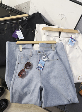 华子家 棉羊毛混纺四面弹高腰宽松弯刀牛仔裤女2025秋季新款44445