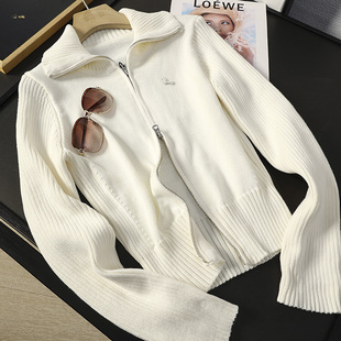 华子家 女童大翻领针织开衫2026新款中大童双拉链毛衣短外套46222