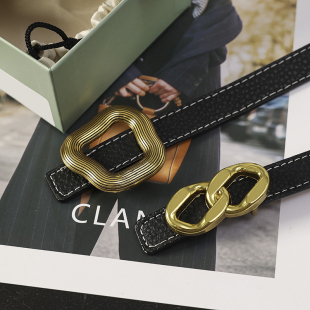 华子家 带44023 设计感双面头层牛皮腰带女士皮带配牛仔连衣裙子裤