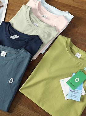 华子家 正肩圆领短袖t恤女2024夏季新款精梳长绒棉打底上衣39952