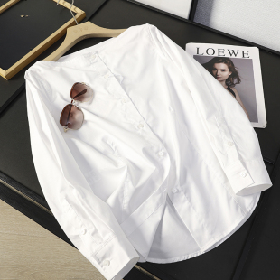 新款 华子家 女2026春季 衬衫 设计感船领棉质通勤衬衣46128 白色长袖