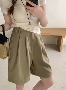 华子家 百慕西装短裤女2025夏季新款高腰显瘦宽松休闲五分裤42842