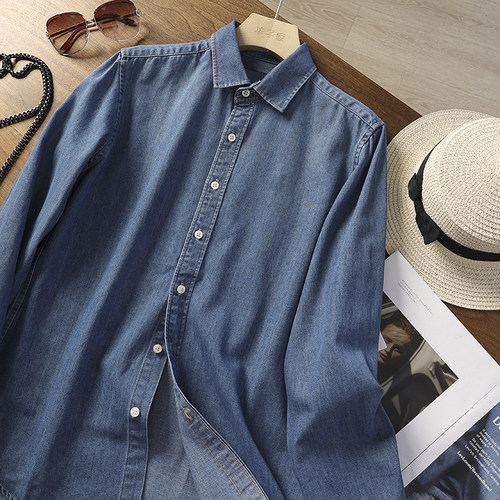 复古小马刺绣纯棉长袖牛仔衬衫女