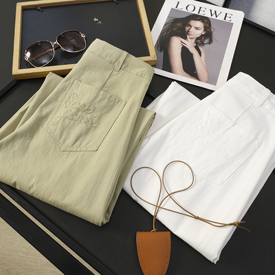 女童口袋刺绣高腰九分直筒休闲裤