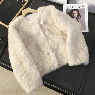 华子家 毛毛外套45624 小香风皮毛一体环保皮草外套女2025秋冬新款