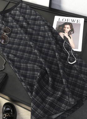 华子家 格子半身裙女2025秋季新款高腰直筒包臀裙显瘦长裙子44694