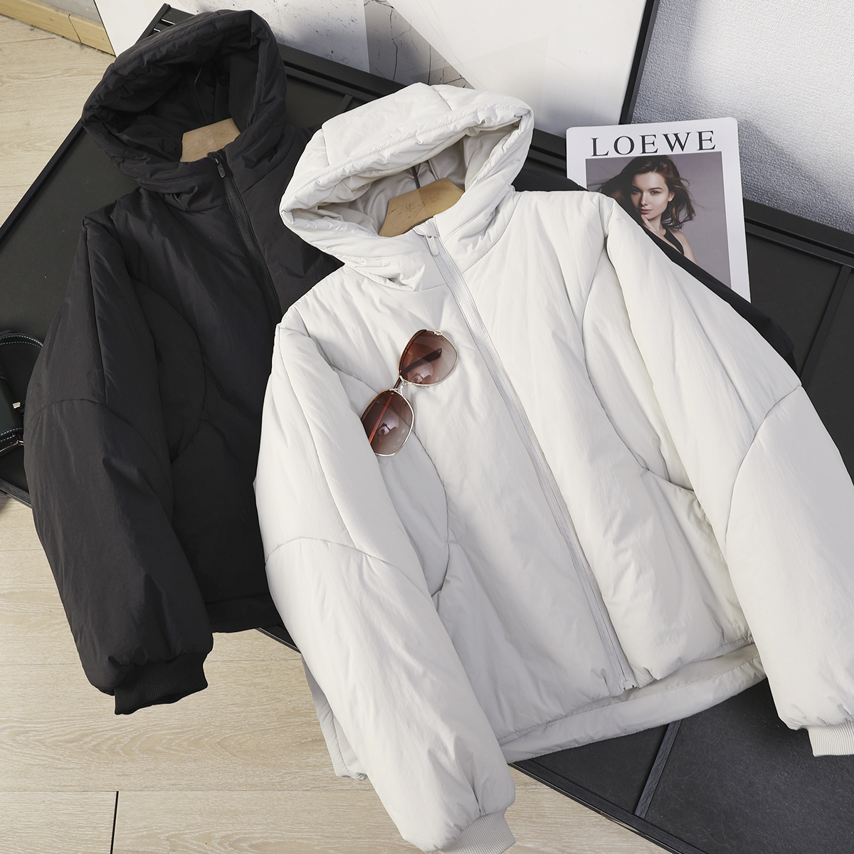 华子家 LU同款！防风夹棉运动休闲连帽棉衣棉服面包服外套女44792