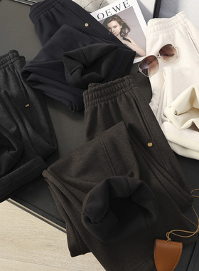 华子家 600g高克重加厚奥粒绒羊毛呢弯刀裤直筒阔腿裤女秋冬44867