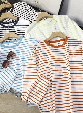 华子家 男女情侣款轻量感速干透气撞色条纹运动长袖T恤上衣46066